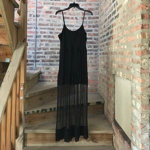 Black Dotted Lace Maxi Dress