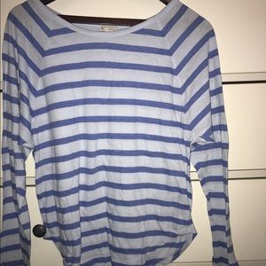 Long sleeved blue striped shirt