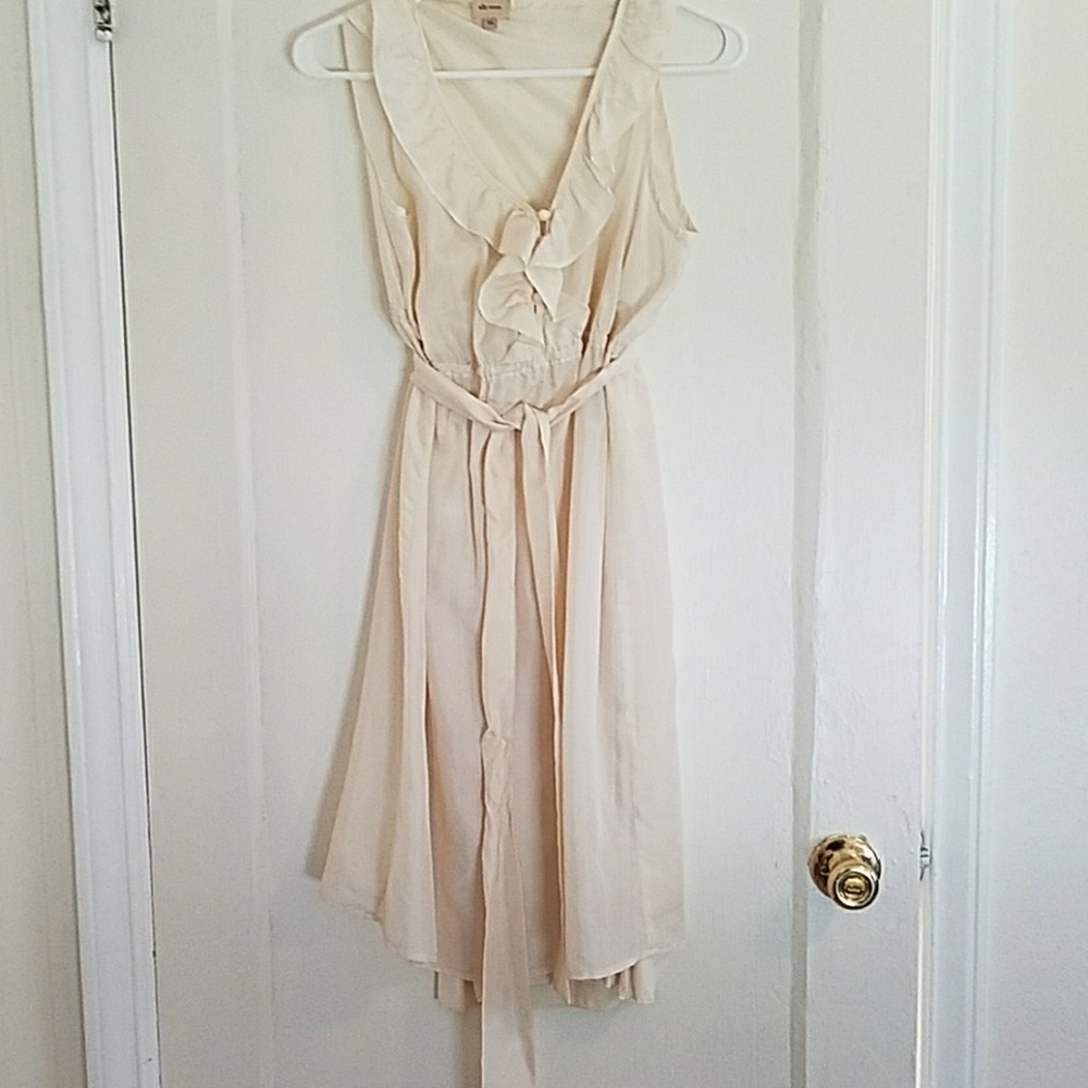ella moss cream ruffled silk dress