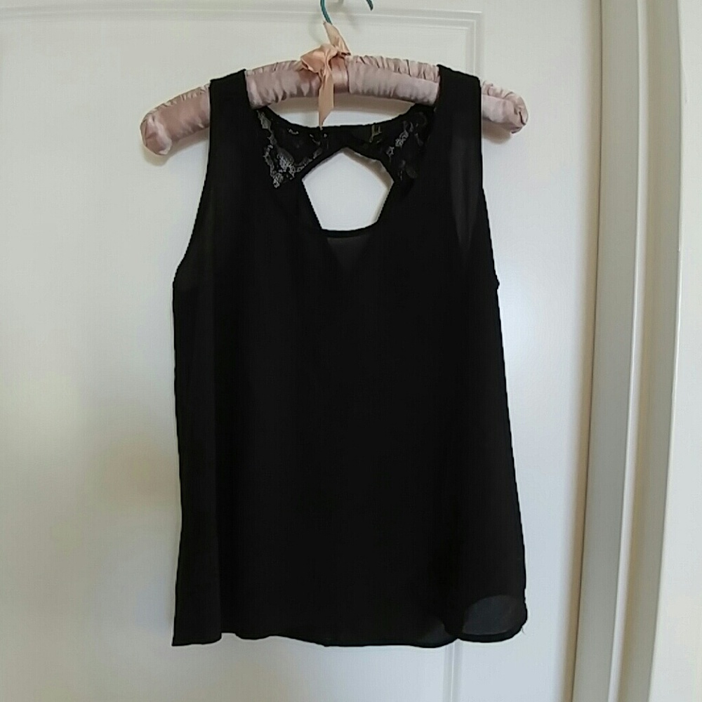 Black Cutout Chiffon Tank Top with Sequin Panel