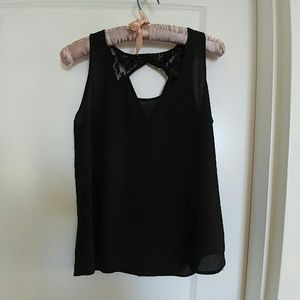 Black Cutout Chiffon Tank Top with Sequin Panel