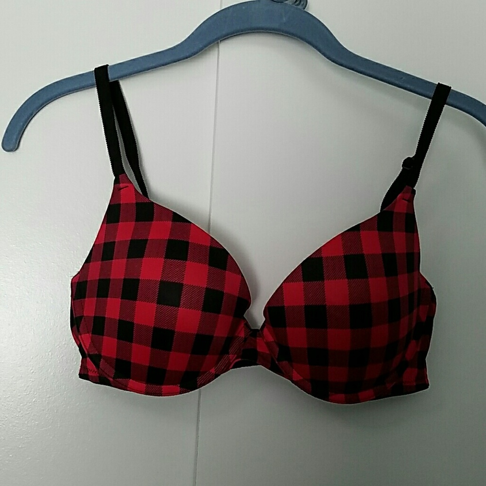 Victoria Secret Pink bra, buffalo plaid