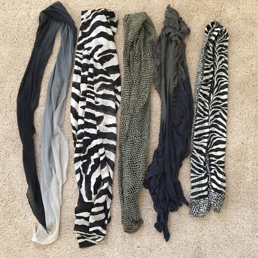 Bundle of 5 animal print and dip dye scarves