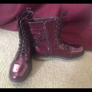 Red patent leather high gloss alternative boots