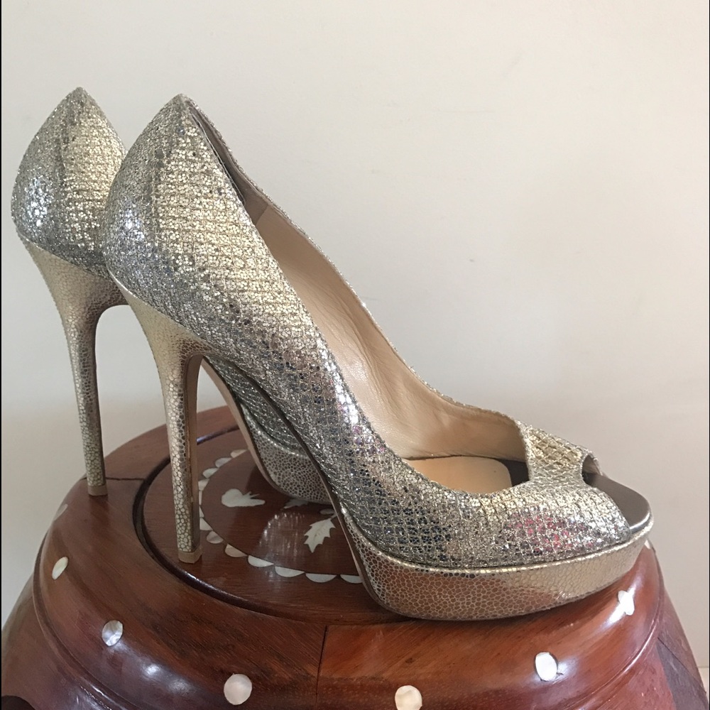 Jimmy Choo Glitter open toe pumps!