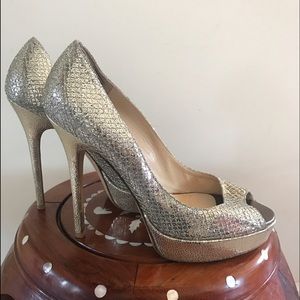 Jimmy Choo Glitter open toe pumps!