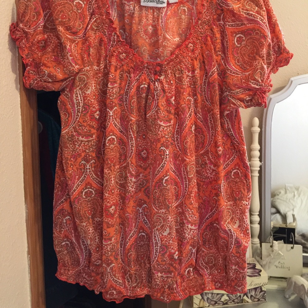 Orange Paisley Design pullover Top