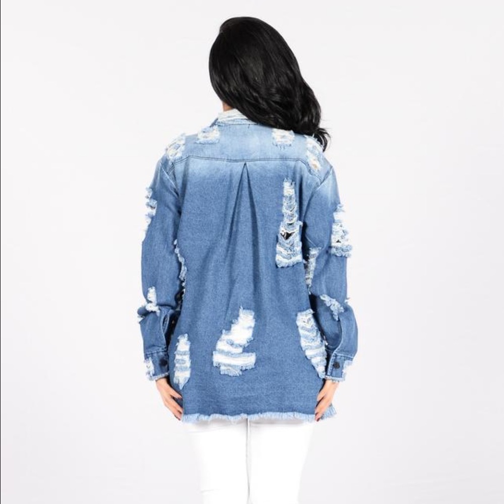 Distressed denim jacket from fashion nova