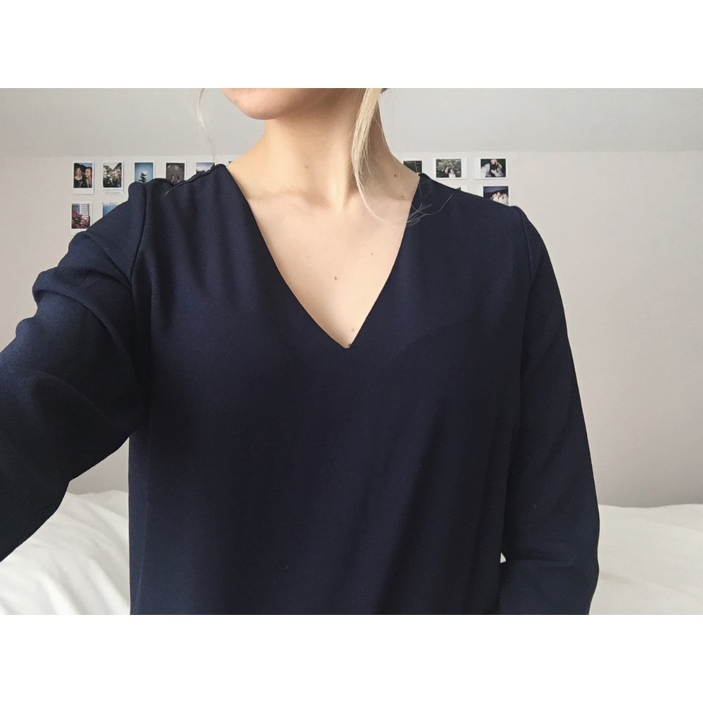Navy V neck Blouse