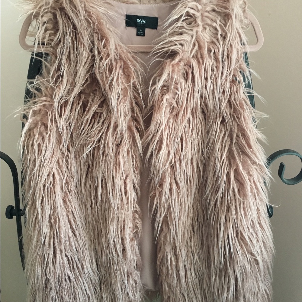 Pink shaggy faux fur vest