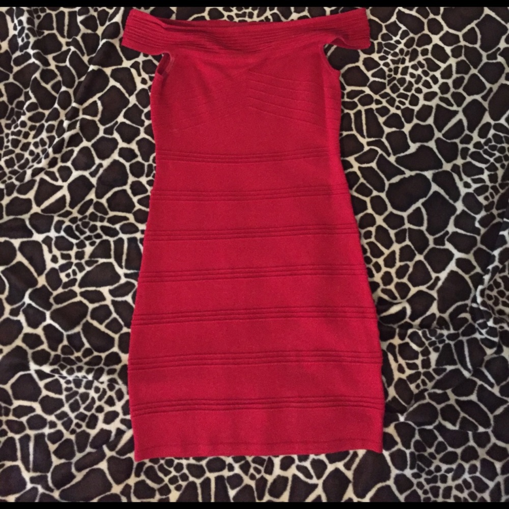 Red bandage sweater dress off the shoulders size S