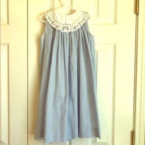 Chabre Blue Gingham Dress with Lace Collar