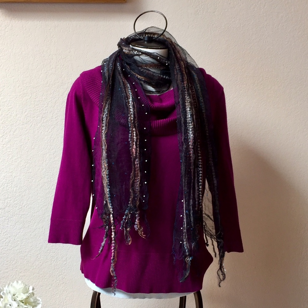 BEAUTIFUL MESH NAVY WITH SEQUINS & PEARL BEADS 68"