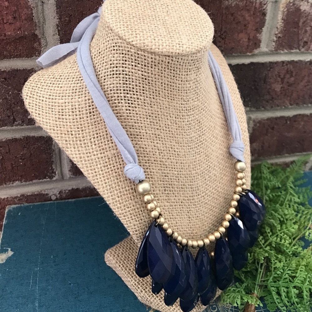 2/$10 Blue necklace with fabric neck tie