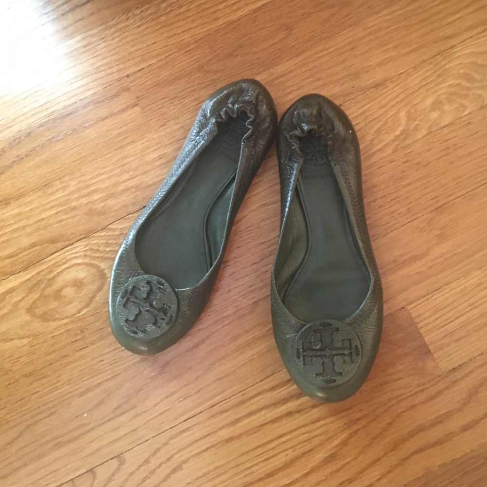 Green Tory Burch Reva Flats, Size 6