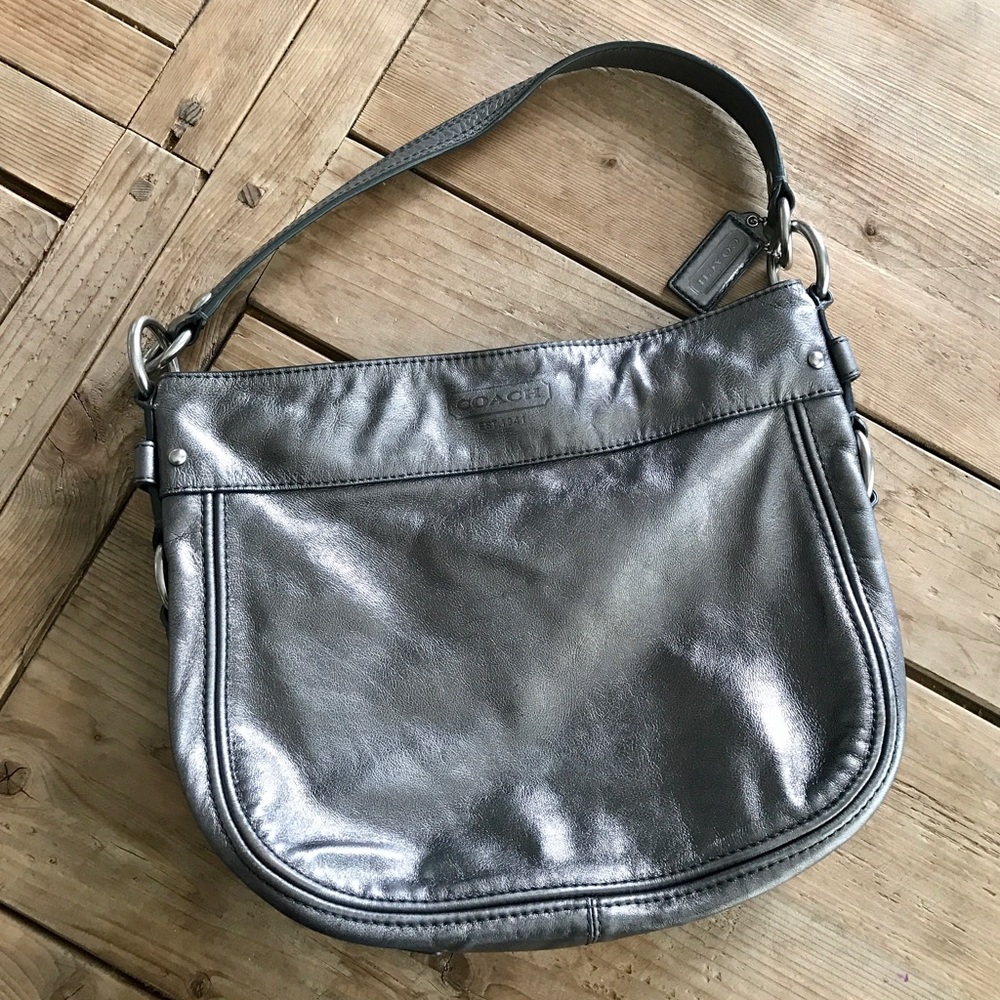 Coach Pewter Leather Zoe Hobo Bag
