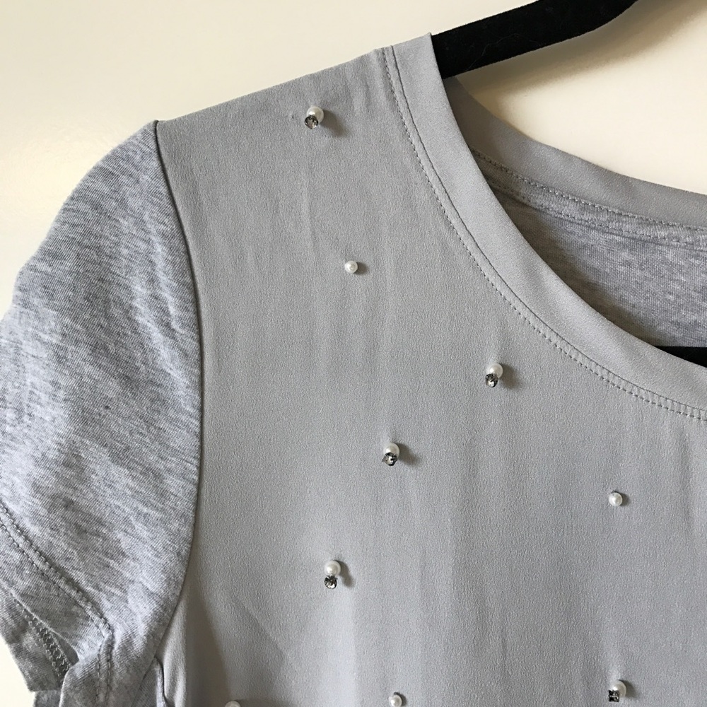 Ann Taylor embellished mixed media tee