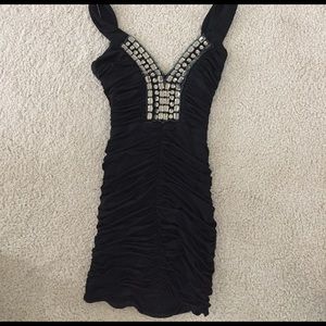 Bebe deep plunge jeweled bust dress