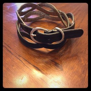 Tahari Belt Black Leather With Silver Trim.