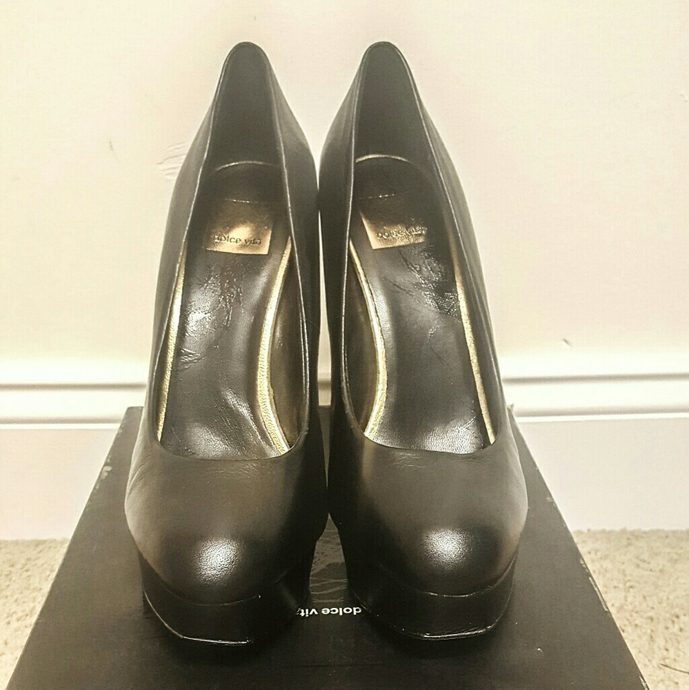 Dolce Vita Black Leather Platform Pumps 9 New Box