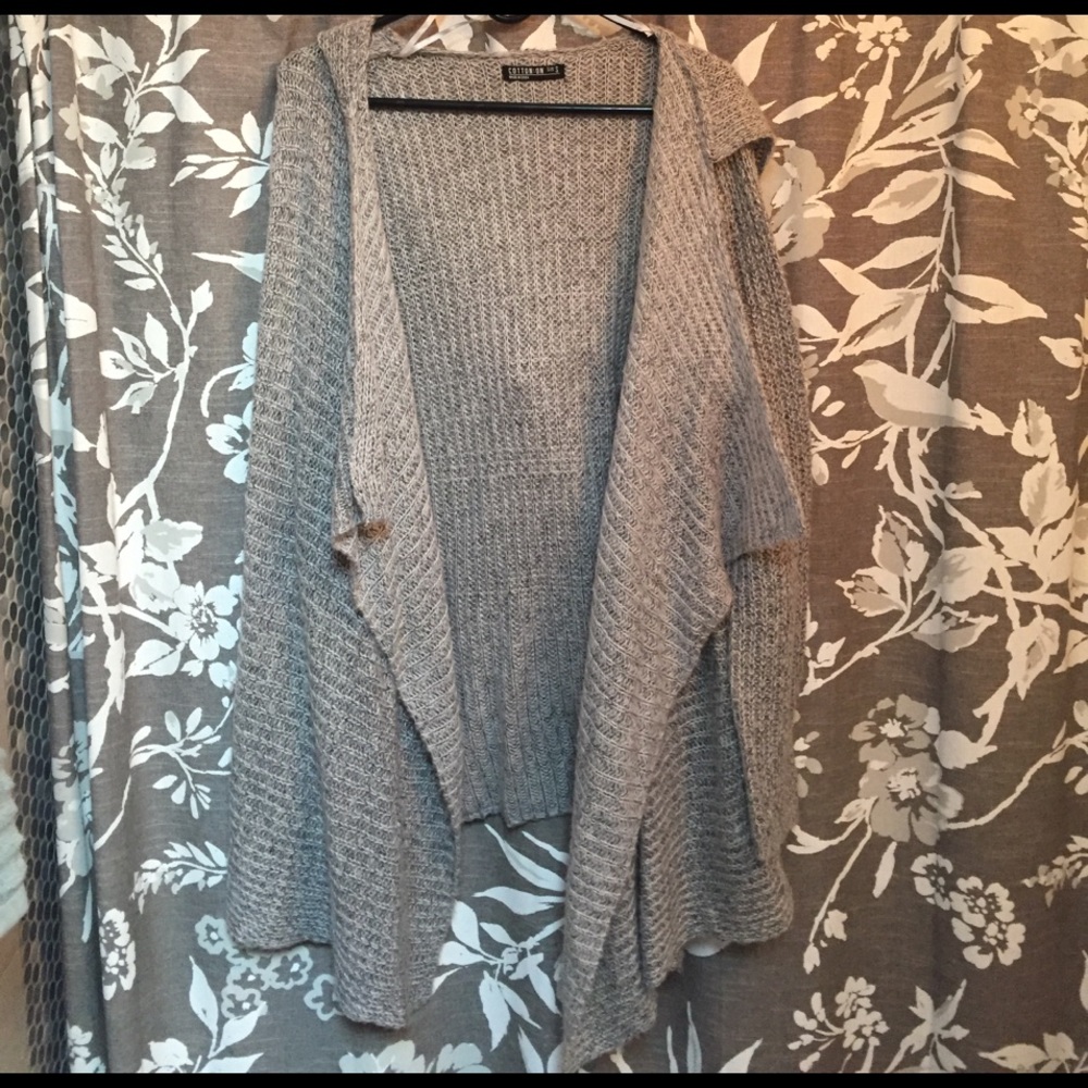 Grey Drape Knit Hooded Cardigan Sweater