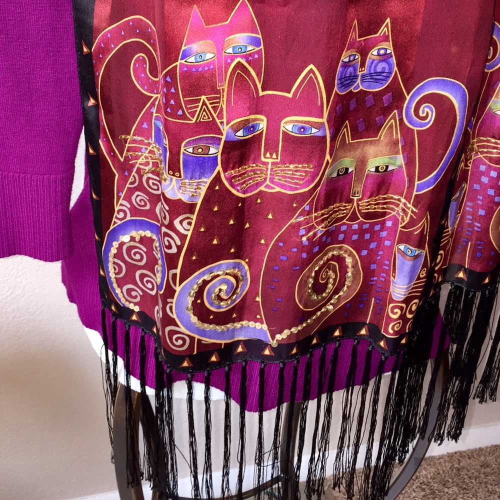 POLYESTER REGAL KITTY 🐱 CAT SCARF MAROON W/Black