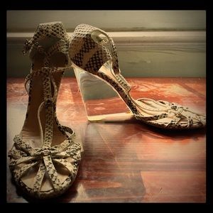 Lucite heels with snakeskin.