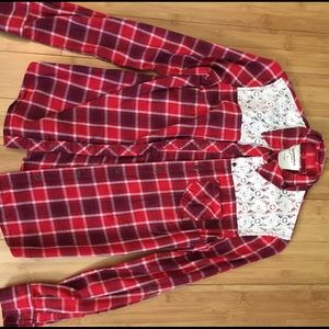 Plaid shoulder lace shirt