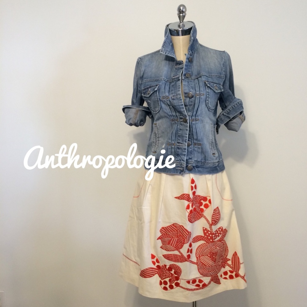 Anthropologie floral embroidered skirt