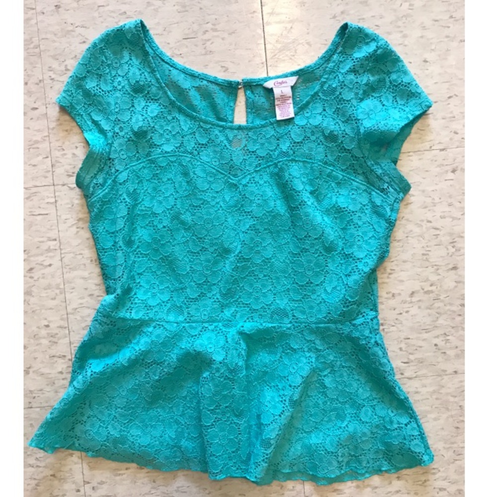 Blue Lace Peplum Shirt