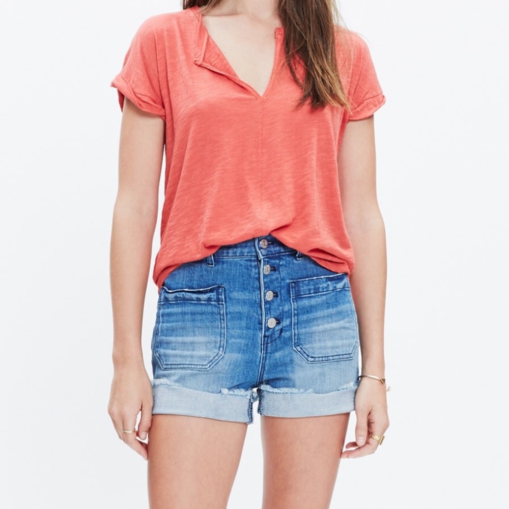 Madewell Turntable Split Neck Tee in Coral