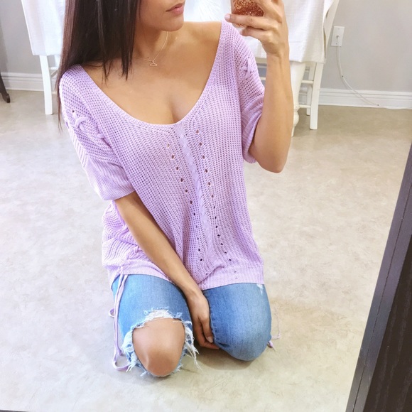 Lilac thin knit tie top - Picture 2 of 7