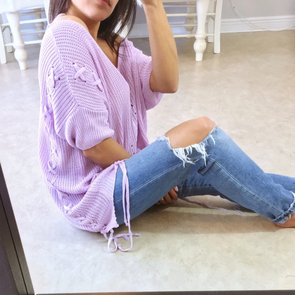 Lilac thin knit tie top - Picture 3 of 7