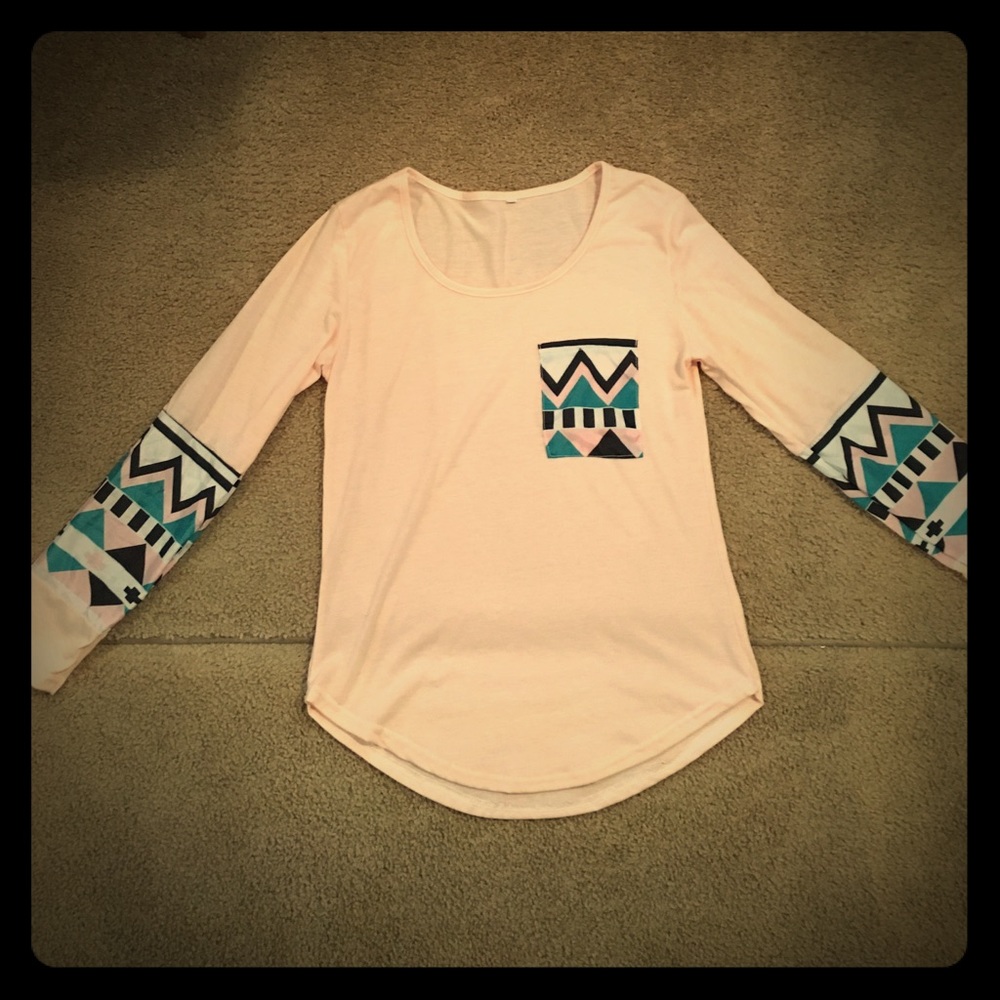Aztec chevron, light pink w/ teal, black, & white