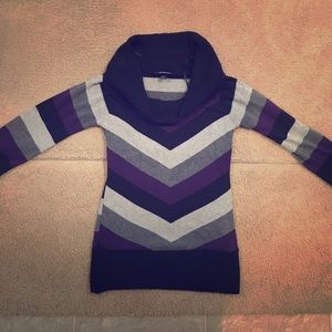 Sweater blouse. grey, black, and purple chevron