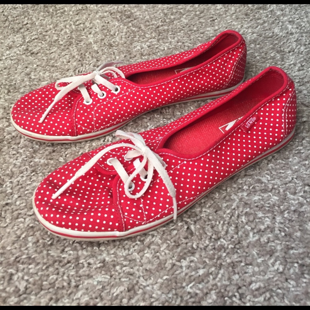 Red and white polka dot slip on van sneakers