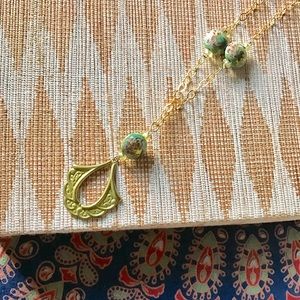 VINTAGE⚡️brass +floral bead boho /nouveau necklace
