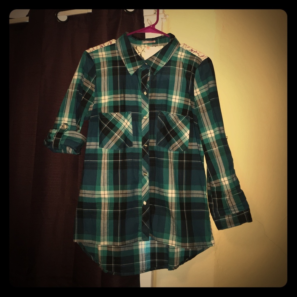 Bongo™ Teal Plaid Blouse