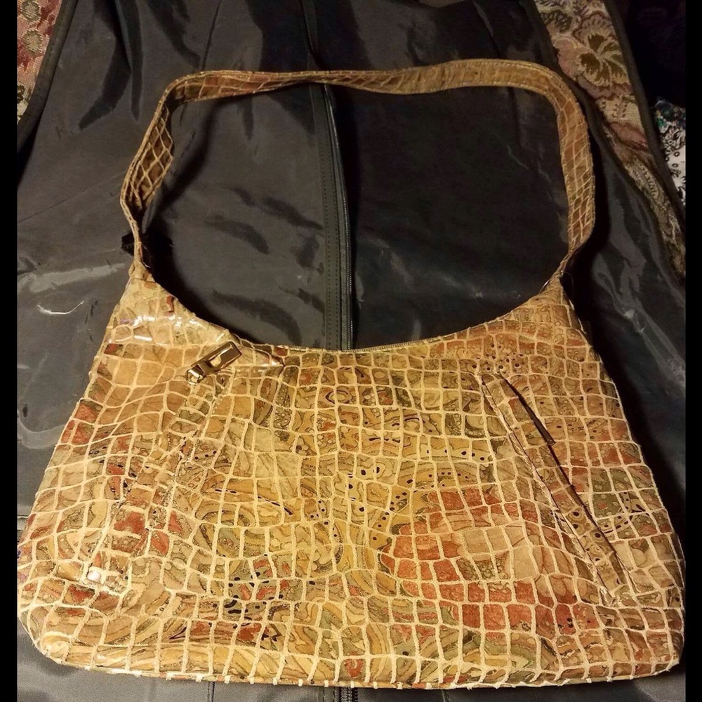 Pinky Leather Reptile Print Shoulder Bag