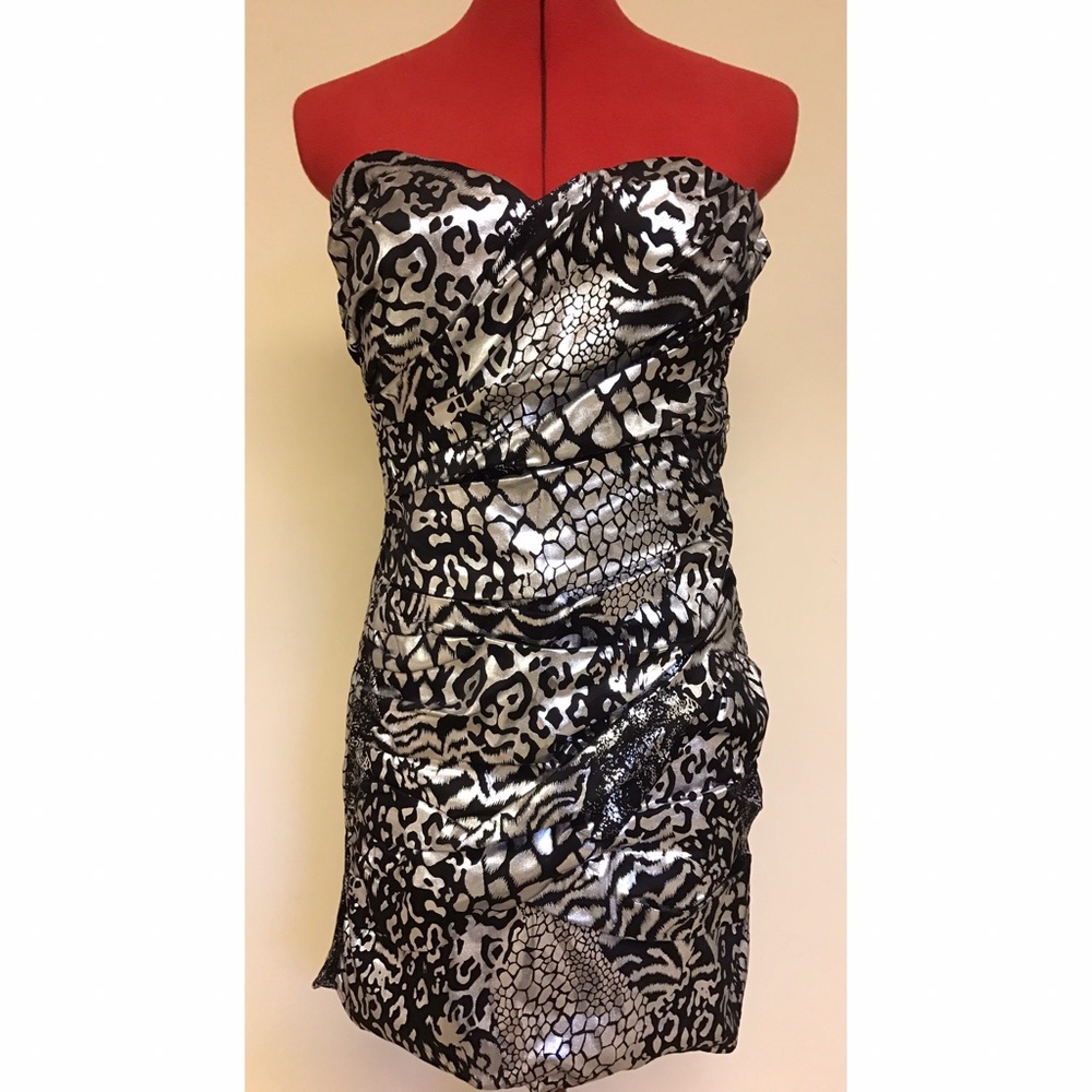 Black and Silver Strapless Mini Dress