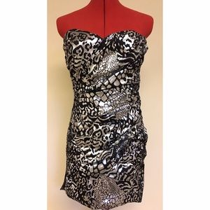 Black and Silver Strapless Mini Dress