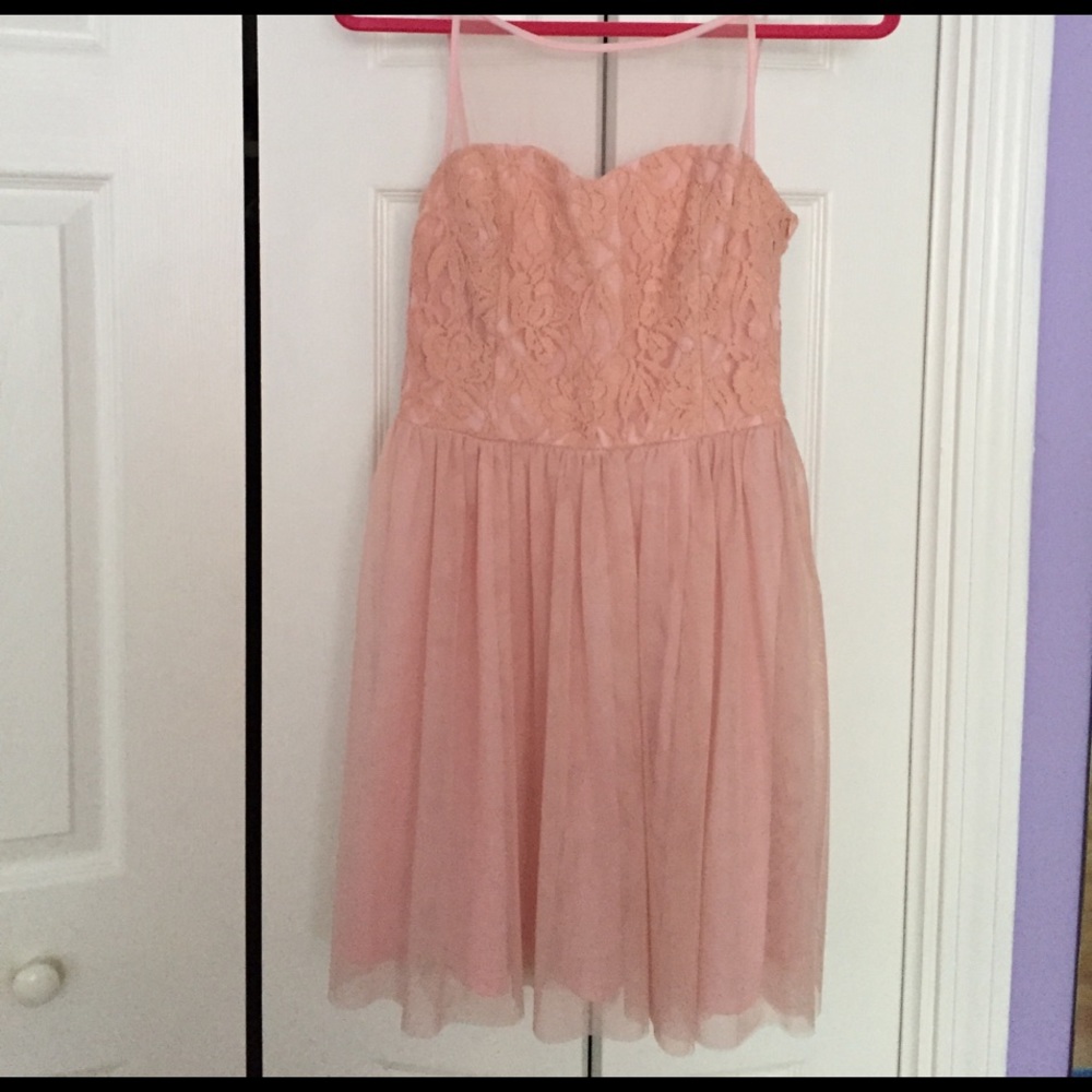 Peach dress.