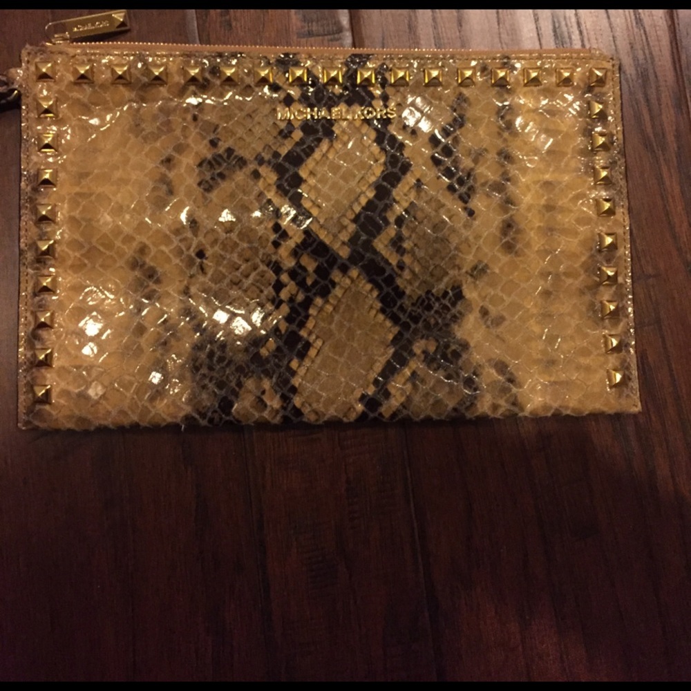 Michael Kors Studded Faux Snakeskin Clutch