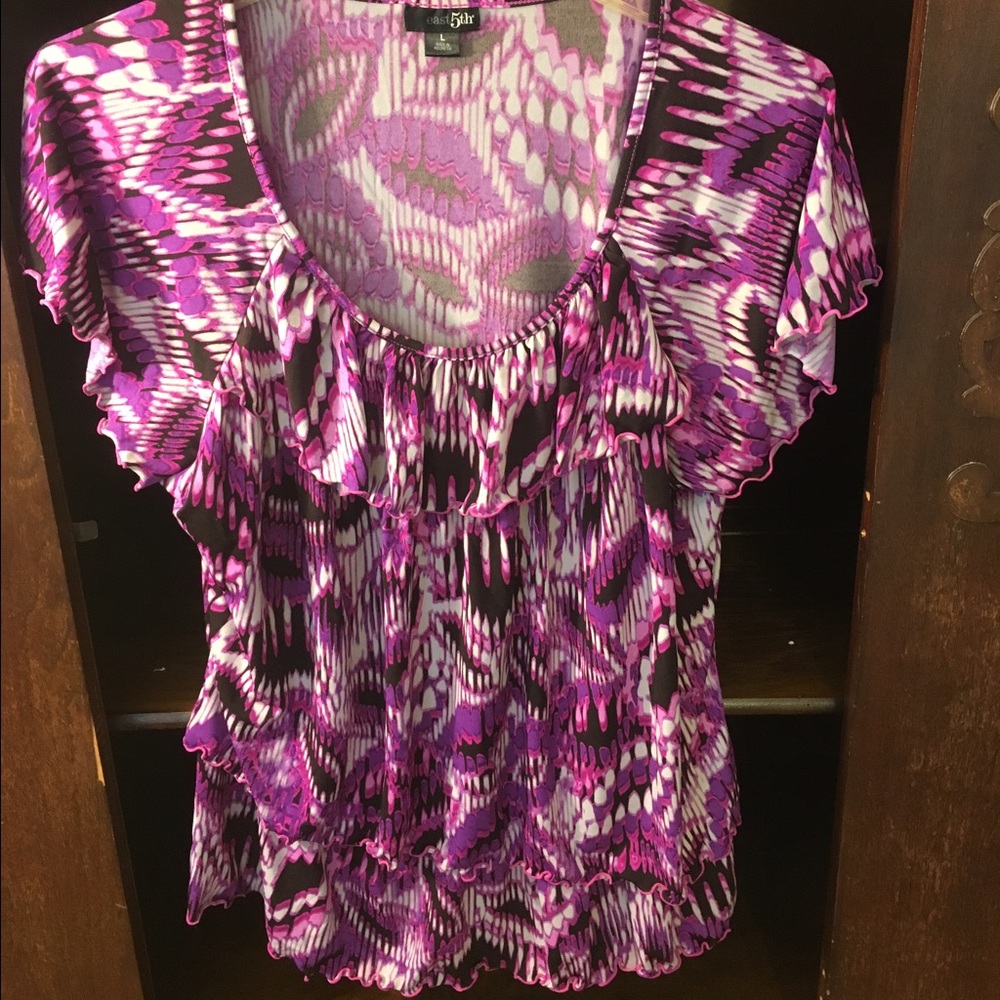 Purple and White Ruffled Blouse