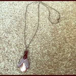 Long chain purple and black insect necklace
