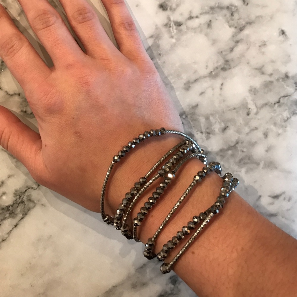 Silver metal and beaded wrap bracelet