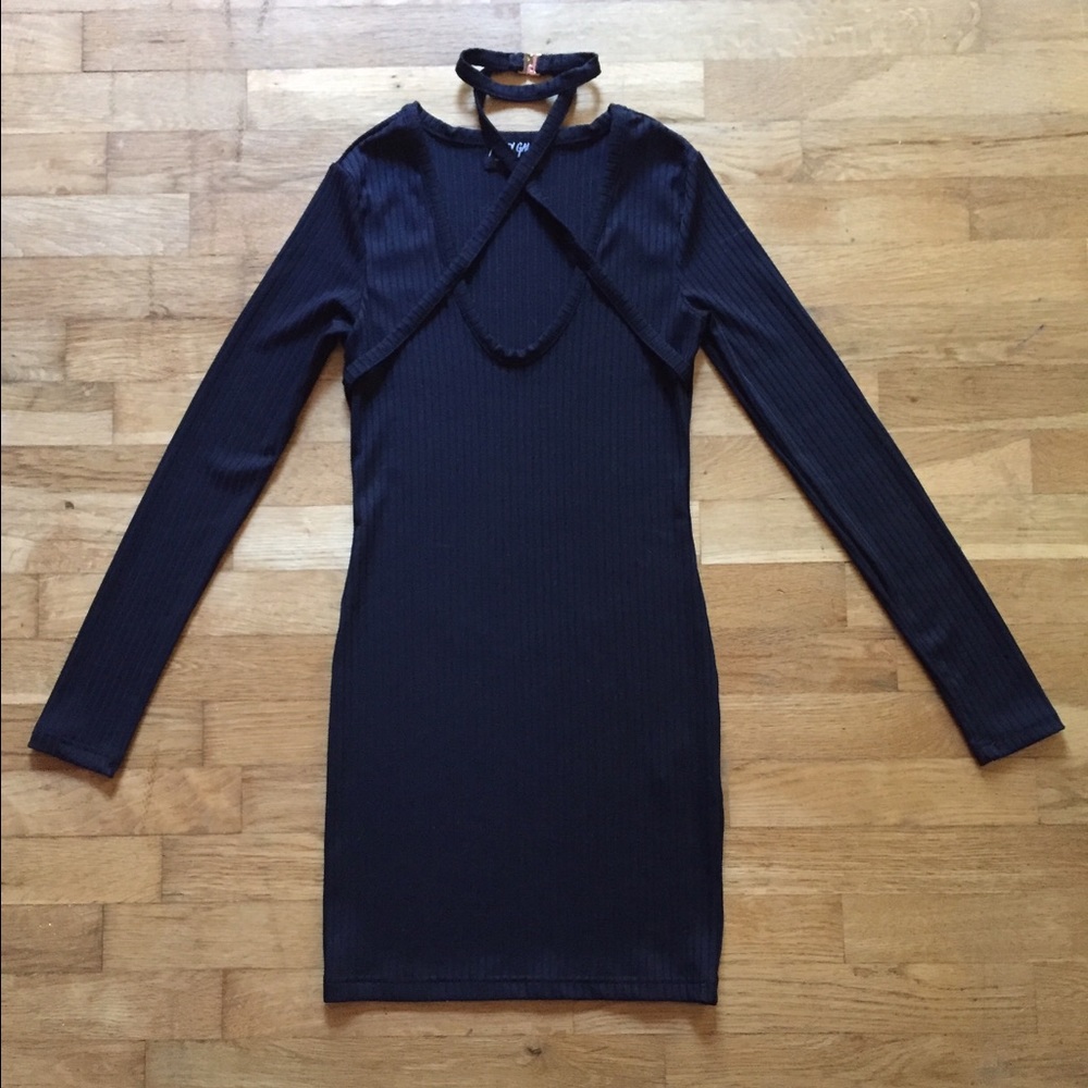 Nasty Gal long sleeve ribbed choker dress