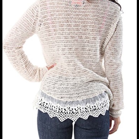 NWT, soft open weave gray sweater w/ lace trim. - Picture 4 of 4