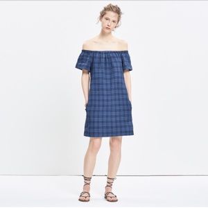 Madewell plaid off-the-shoulder dress