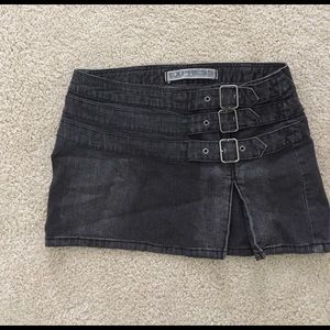 Express black denim belted mini skirt